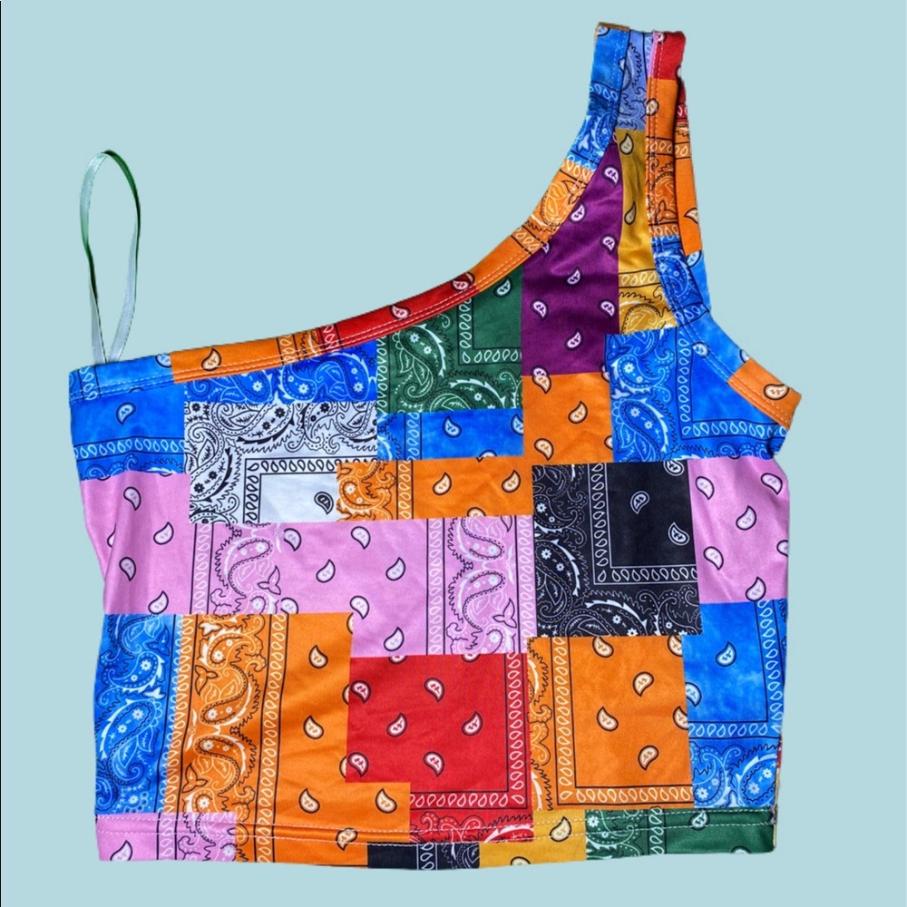 SHEIN Tie-Dye Bandana One Shoulder Crop Top - Picture 3 of 3